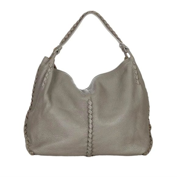 Bottega Veneta Handbags - Bottega Veneta Cervo Lavato Deerskin Leather Intrecciatto Trim Hobo Shoulder Bag